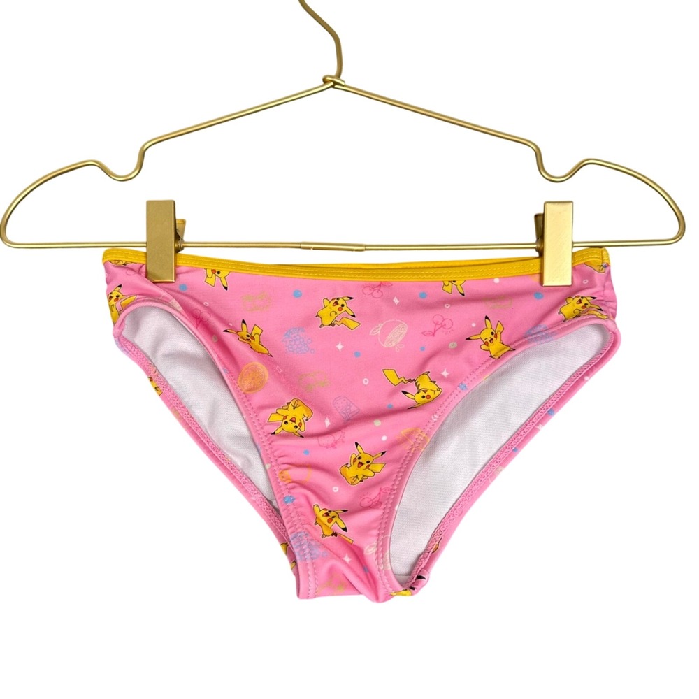 Pokemon Pikachu Kids Pink Bikini Swim Bottoms Size 7/8 Yellow Trim